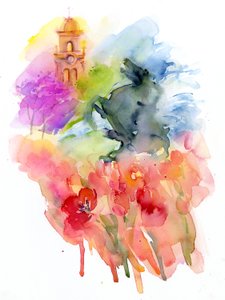 Plaza mit roten Tulpen, 2016 von John Keeling