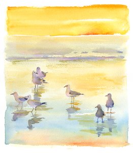 Möwen am Strand, 2014 von John Keeling