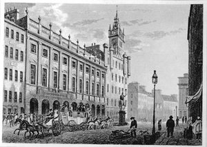 Ansicht des Rathauses, Börse, Glasgow, graviert von Joseph Swan, 1828 von John Knox