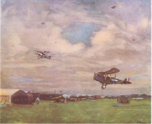 Ein Flugplatz im Jahr 1918, aus British Adventure, veröffentlicht von Collins, 1947 von John Lavery