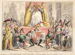 Krönung von Heinrich IV. (nach den besten Quellen), aus The Comic History of England, veröffentlicht 1864 (handkolorierte Radierung) von John Leech