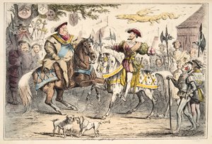 Heinrich VIII. trifft Franz I., aus The Comic History of England, veröffentlicht 1864 (handkolorierte Radierung)