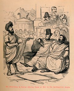 Seine Exzellenz Q. Fabius bietet dem karthagischen Senat Frieden oder Krieg an, 1852 von John Leech