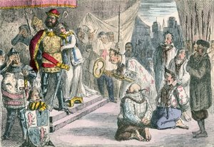 Königin Philippa bittet Edward III. für die sechs Bürger von Calais