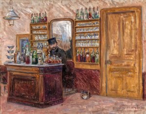 M. Baudy hinter seinem Schreibtisch im Hotel Baudy, 1888 von John Leslie Breck