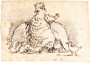 Hühner und Küken von John Linnell