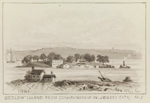 Bedlow Island von Communipaw Av., Jersey City, N.J., 1861 von John M. August Will