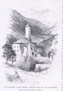 In Welsberg, nahe Cadore, Blick zurück auf die Dolomiten, aus The Magazine of Art 1893, Cassell and Company von John MacWhirter