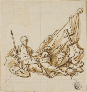 Krieger auf einem Sarkophag begleitet von Trophäen: Unausgeführter Entwurf für das Denkmal des ersten Herzogs von Marlborough von John Michael Rysbrack