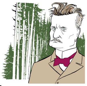 Jean Sibelius vor dem Hintergrund finnischer Wälder von John Minnion