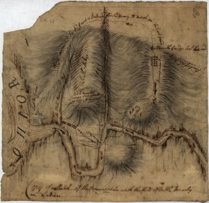 Kopie einer Skizze der Monongahela mit dem Schlachtfeld
