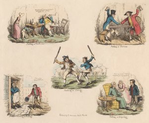 Satz von vier: Viel Lärm um nichts oder Illustrationen alter Sprüche von John Phillips