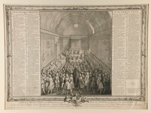 Ansicht des Hauses der Peers, der König auf seinem Thron sitzend, die Gemeinen ihm am Ende der Sitzung 1741/2 beiwohnend