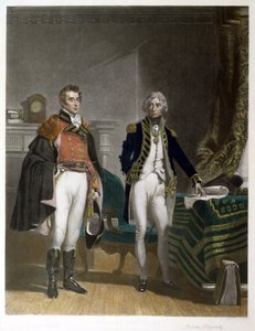 Ein Treffen zwischen Generalmajor Sir Arthur Wellesley und Vizeadmiral Horatio Nelson, September 1805, graviert von Samuel William Reynolds (1794-1872), veröffentlicht von A.J. Isaacs von John Prescott (after) Knight