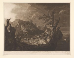 Stürmische Landschaft mit Barde am Rand einer Klippe von John Raphael Smith