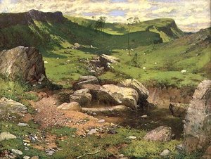 Ein felsiger Bach in einer bergigen Landschaft