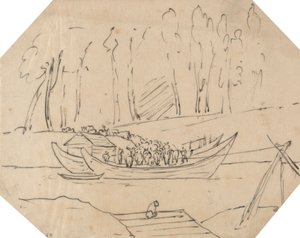 Rinder auf einem Boot von John Robert Cozens