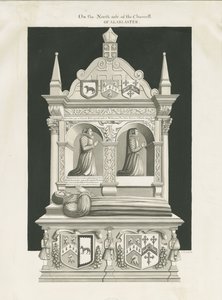 Eccleshall Kirche - Grab von Bischof William Overton (Sepia-Zeichnung)