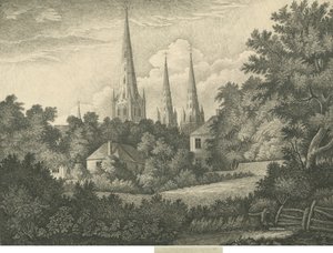 Lichfield Kathedrale - Nordostansicht: Feder- und Tuschzeichnung, 1835