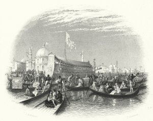 Die Hochzeit des Meeres. Die Barke des Dogen und Gondeln auf dem Wasser in Venedig (Stich) von John Rogers (after) Herbert