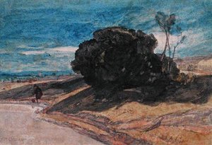 Ein Angler an einem Flussufer in der Nähe einer Baumgruppe von John Sell Cotman