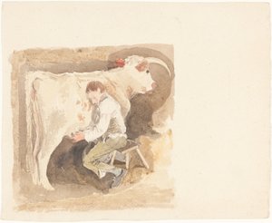 Junge melkt Kuh von John Sell Cotman