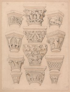 Kapitäle in der Abteikirche von St. Georges de Bocherville, in der Nähe von Rouen, Normandie von John Sell Cotman