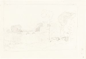 Landschaftsskizze mit Brücke und Schloss von John Sell Cotman