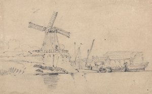 Fluss und Windmühle