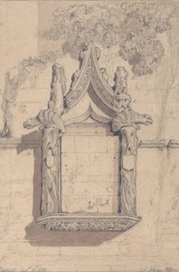 Skulptur an einem Haus auf der Nordseite der Kathedrale von Bayeux von John Sell Cotman