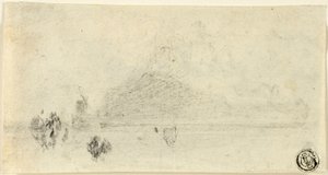 Skizze von Mont Saint Michel (recto); Gebäude am Wasser (verso) von John Sell Cotman