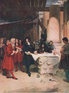 König Karls Besuch bei Wren während des Baus von St. Pauls, Illustration aus Die Geschichte des britischen Volkes von John Seymour Lucas