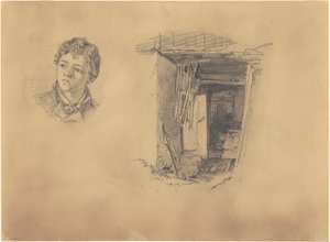 Kopf eines Jungen und der Eingang zu einer Hütte von John Singer Sargent