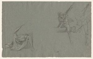 Studie von Draperien; Zwei Figuren ziehen an einer Stange