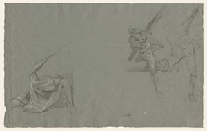 Draperiestudie, zwei Figuren ziehen an einer Stange, 1785-86