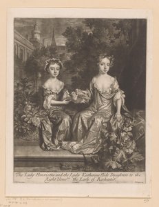 Porträt von Henrietta und Katherine Hyde mit einer Taube The Lady Henrietta and the Lady Katherine Hide Daughters to the / Right Honorable the Earle of Rochester (Titel auf Objekt) von John Smith