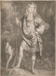 Der junge Lord Burleigh mit einer Waffe und einem Spaniel