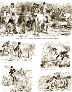 Eine Karikatur eines Mannes, der auf einem Dreirad jagt. Illustriert von John Tenniel (1820-1914), einem englischen Illustrator, Grafik-Humoristen und politischen Karikaturisten von John Tenniel