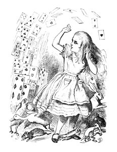 Ein Kartenspiel fliegt über Alice, 1889