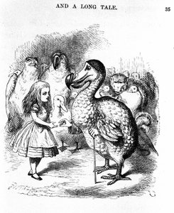 Alice im Wunderland: Begegnung von Alice mit einem Dodo von Lewis Carroll, Illustration der Erstausgabe von Tenniel von John Tenniel