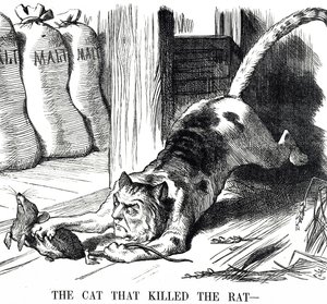 Karikatur, die die Abschaffung der Malzsteuer im Jahr 1880 kommentiert von John Tenniel