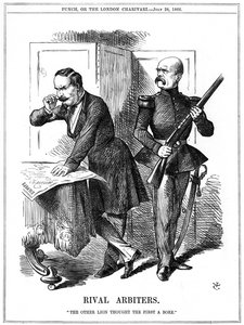 Napoleon III. (1808-1873), Kaiser von Frankreich 1852-1870, und Otto von Bismarck (1808-1783), Kanzler von Preußen, teilen Europa auf. Ihre widersprüchlichen Ambitionen führten zum Deutsch-Französischen Krieg von 1870-1871. John Tenniel Karikatur aus Punch von John Tenniel