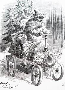Weihnachtsmann rast durch den Schnee. Von John Tenniel (1820-1914), ein englischer Illustrator, Grafikhumorist und politischer Karikaturist von John Tenniel
