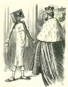 Das Wahlgesetz steht dem House of Lords gegenüber. John Tenniel Karikatur aus Punch, London, 20. Juli 1872 von John Tenniel