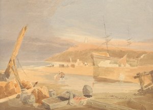 Küstenszene mit Segelschiff am Kai