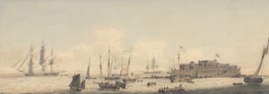 Ansicht von Castle Cornet, Guernsey, Kanalinseln, mit Schiffen von John Thomas Serres