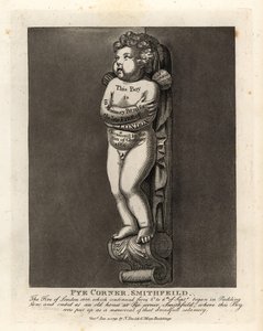 Denkmal eines Jungen an der Pye Corner, Smithfield, zur Erinnerung an das Feuer von London 1666 in der nahegelegenen Pudding Lane