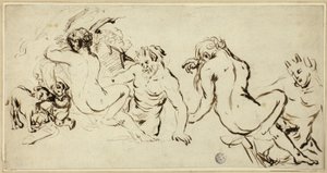 Skizzen von Nymphe, Satyr und Putto von John Vanderbank