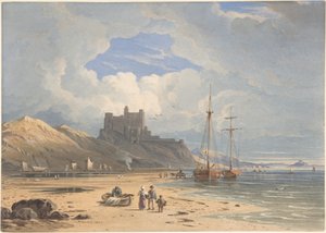 Bamborough Castle von Nordosten, mit Holy Island in der Ferne, Northumberland von John Varley