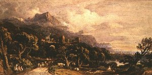 Landschaft mit Schloss und Berg von John Varley